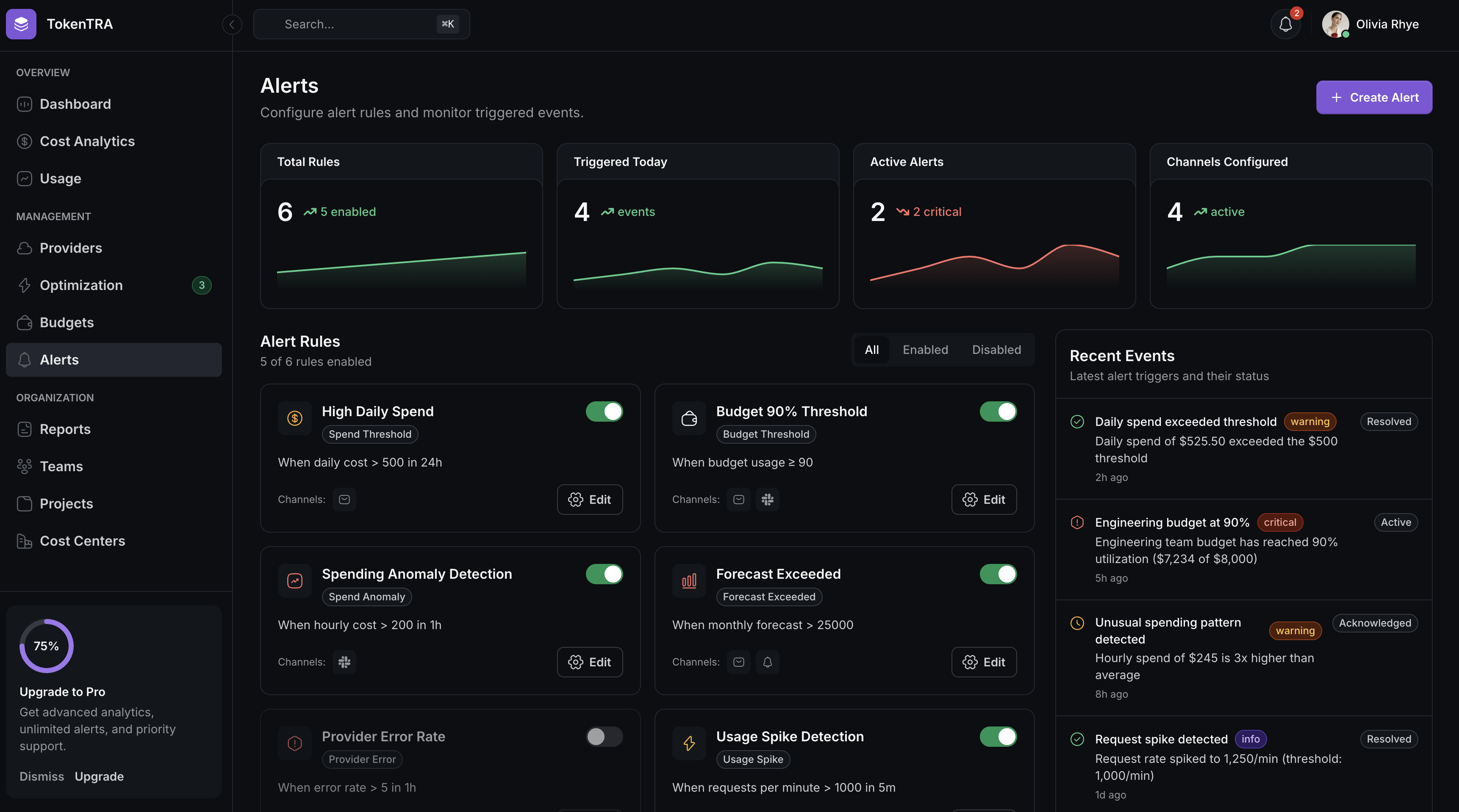 Never Get Surprised by a Bill Again - TokenTra dashboard