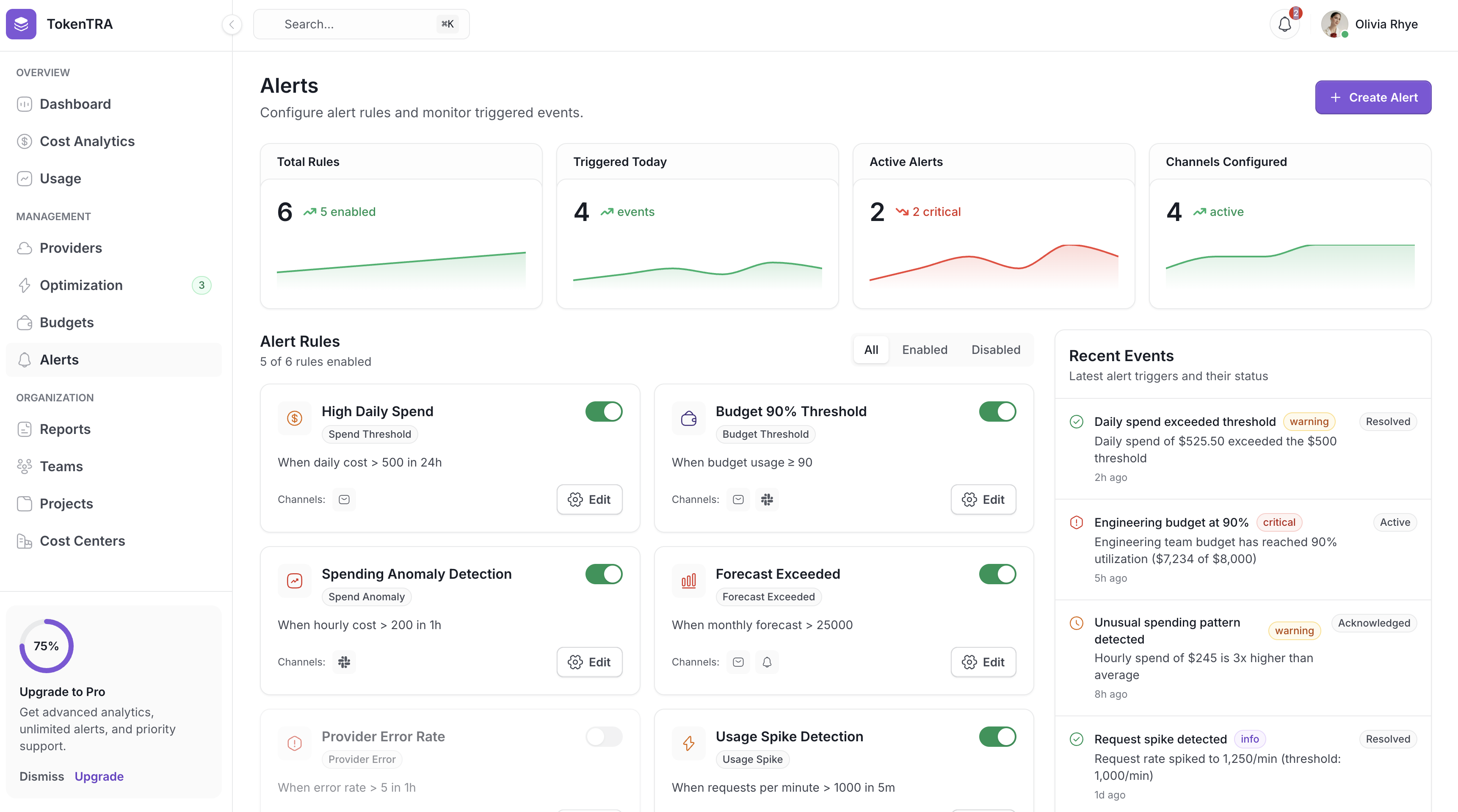Never Get Surprised by a Bill Again - TokenTra dashboard