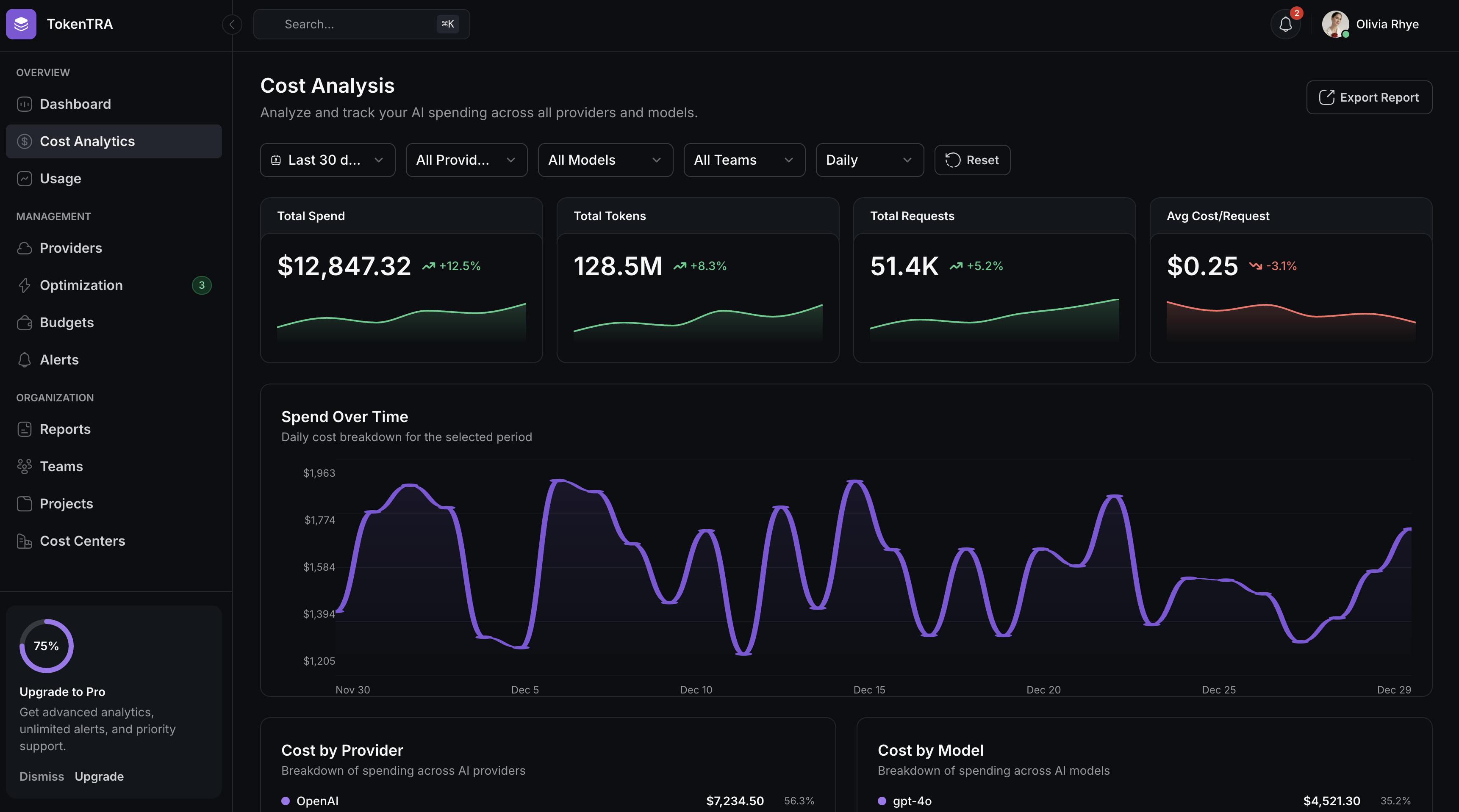 Know Exactly Who's Spending What - TokenTra dashboard